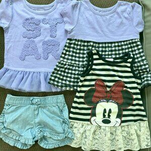 Girls 2T Lot of (3) Dress Tops and (1) Pair of Denim Shorts Disney, Carter's